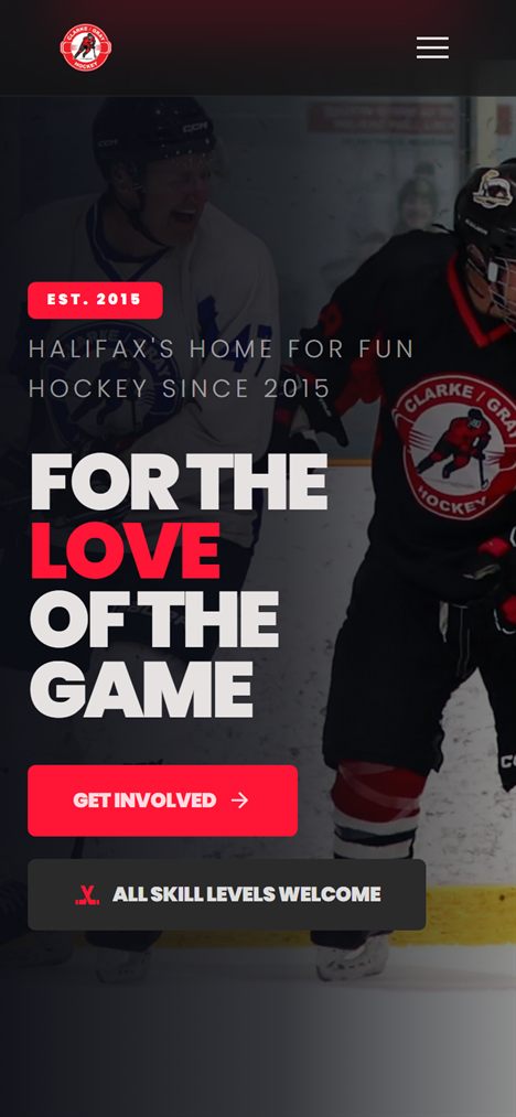 Clarke/Gray Hockey website on a phone, built by Alp Web Studio