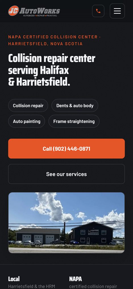 JC AutoWorks website on a phone, built by Alp Web Studio