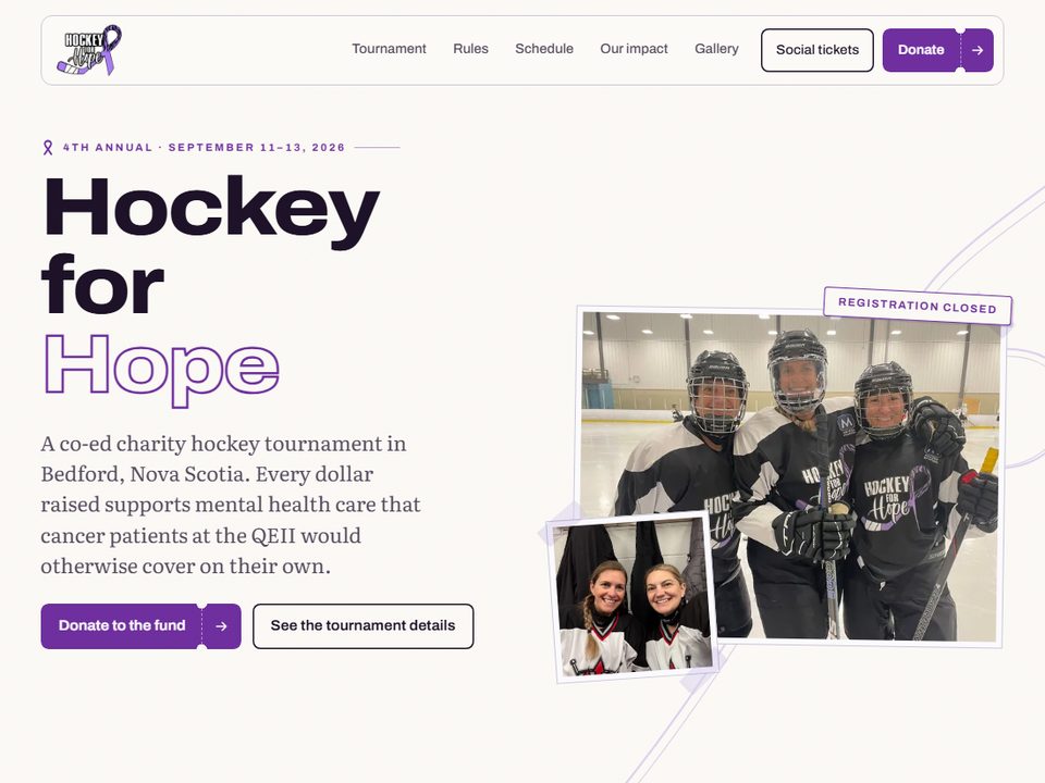 Hockey for Hope website built by Alp Web Studio